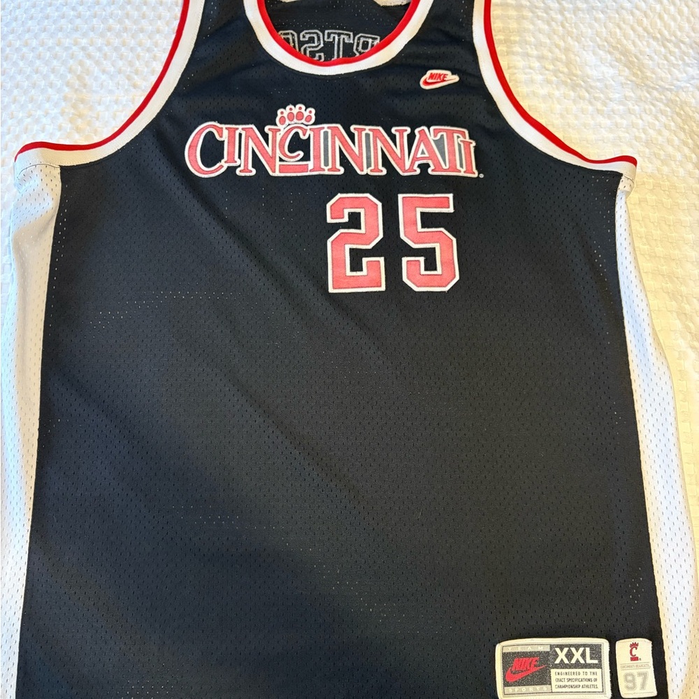 Vintage Nike Cincinnati Bearcats Fortson #25 Jersey Black/White/Red XXL (1997)